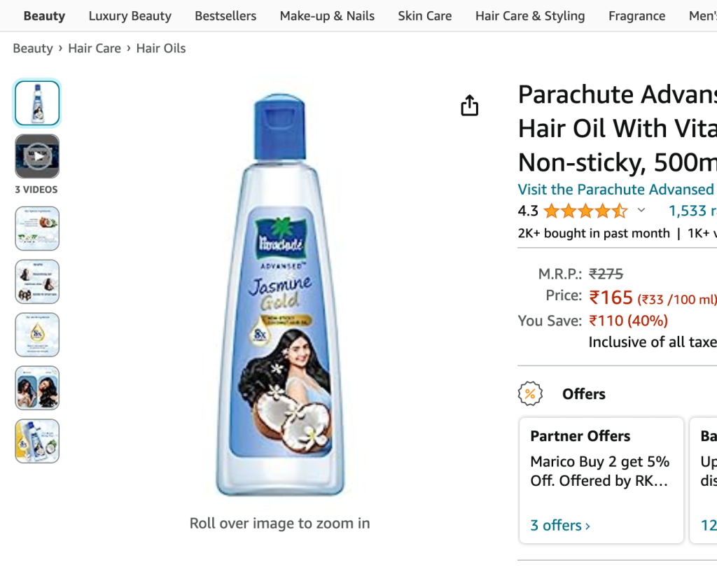 Parachute Advanced Jasmine Oil